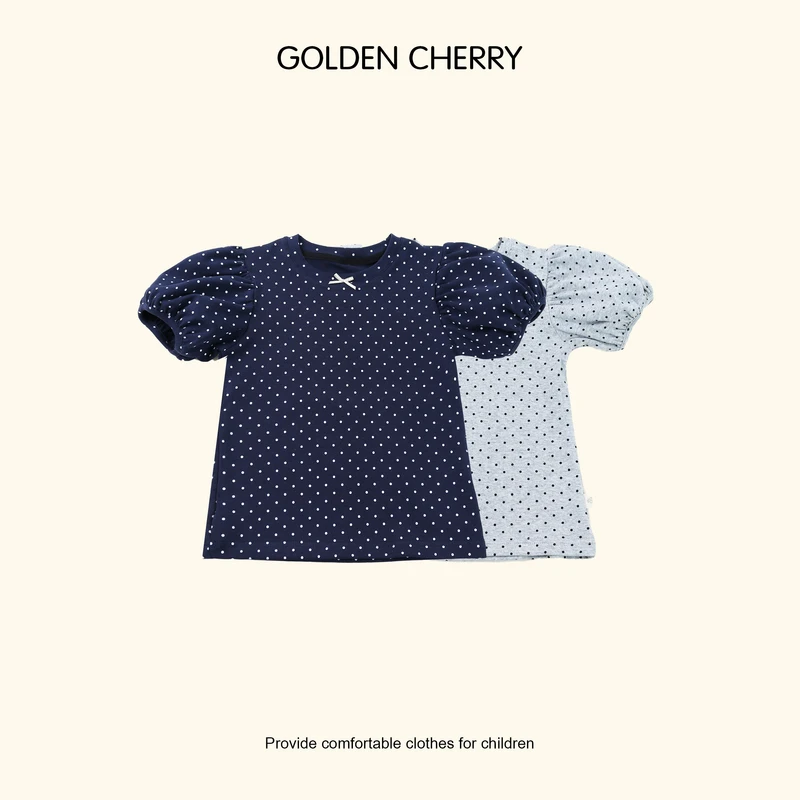 【Golden cherry】儿童蝴蝶结波点泡泡袖T恤JYT2011
