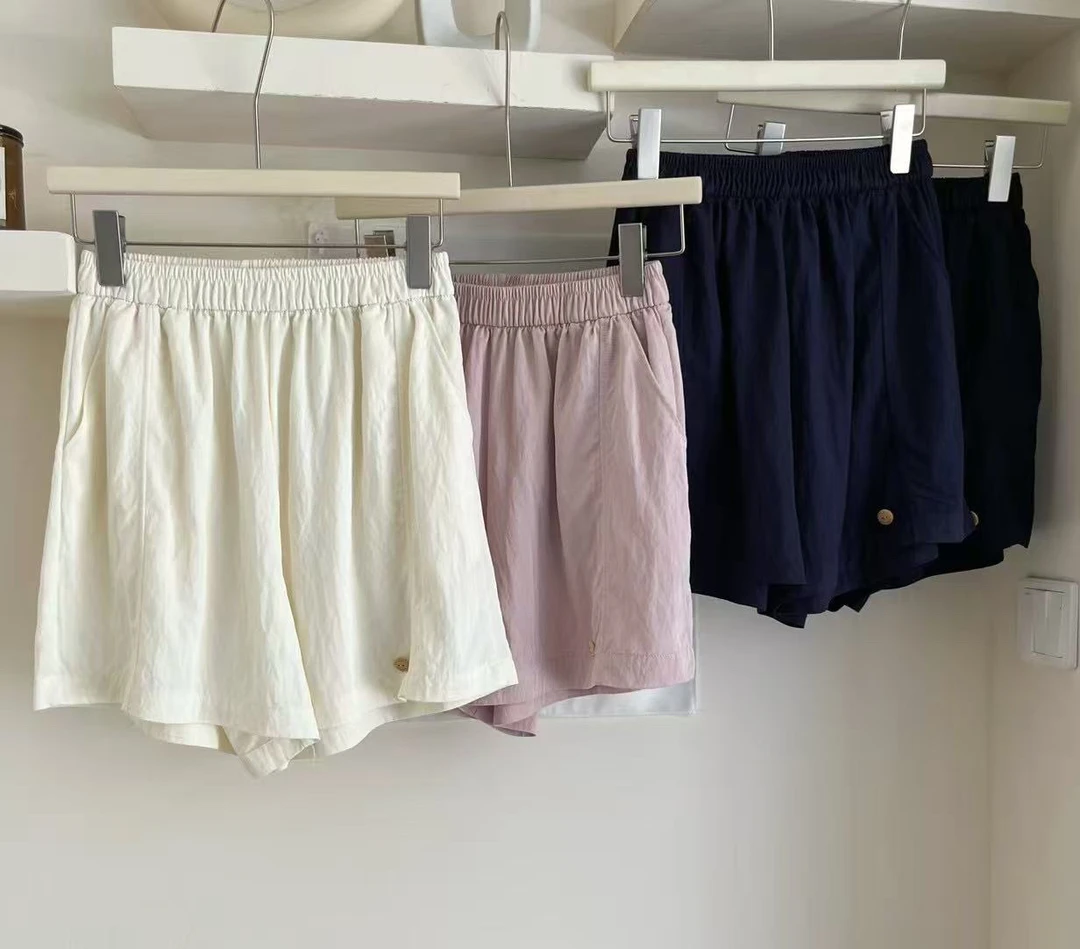 【纽扣短裤】our韩代@韩系纯色松紧腰高腰短裤 阔腿休闲裤