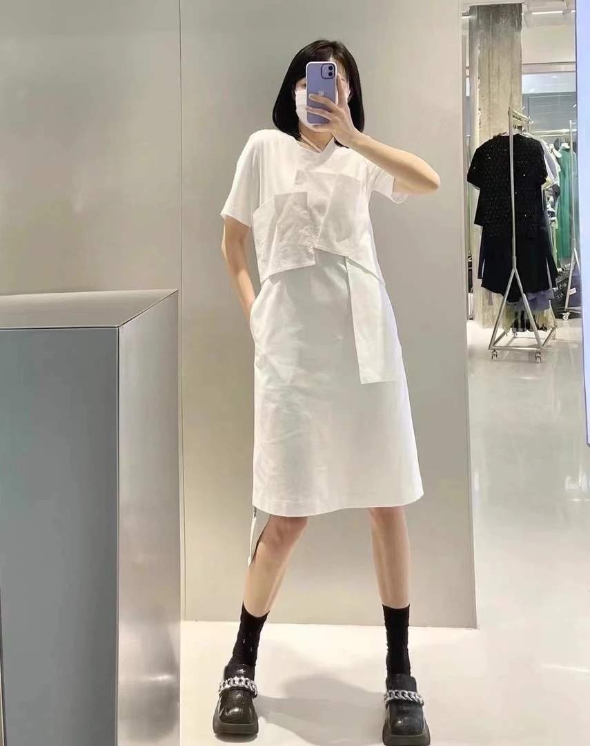 白色不规则连衣裙夏季设计感气质时尚百搭