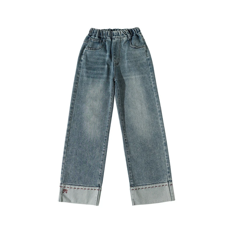2025女童直筒裤春秋装新款韩版洋气牛仔裤女童中大童宽松阔腿裤子