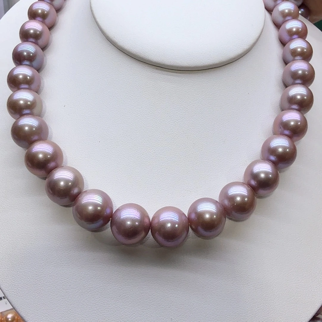淡水珍珠银S925镶嵌颈饰帝王紫12-14mm
