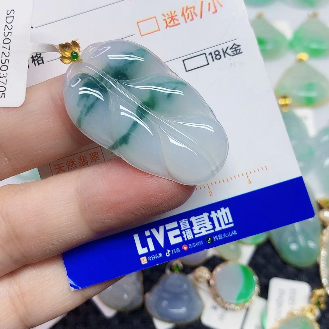 翡翠18K金镶嵌颈饰叶子