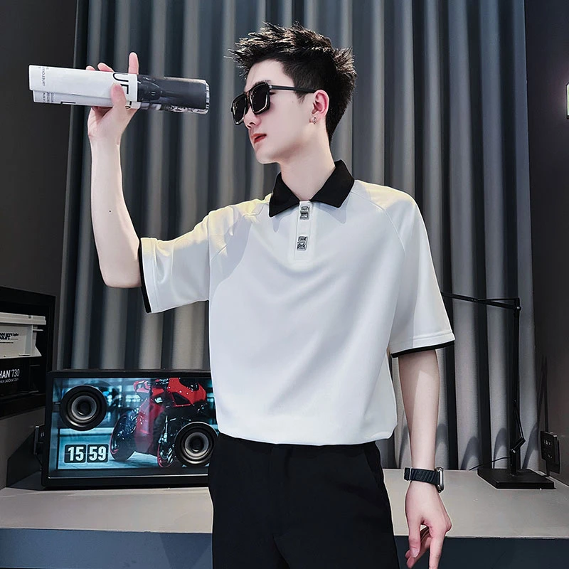 撞色polo衫男短袖夏季冰丝2025新款衣服韩版潮流痞帅半袖t恤男款