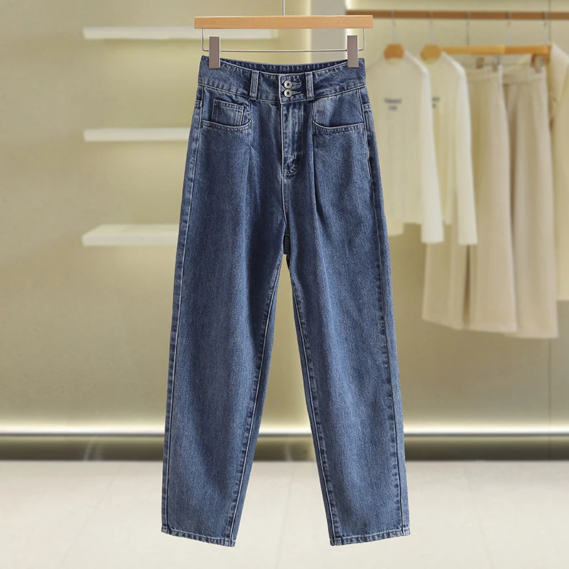 【伍莎-自营】两粒扣高腰宽松水洗牛仔裤#VZA38Z021