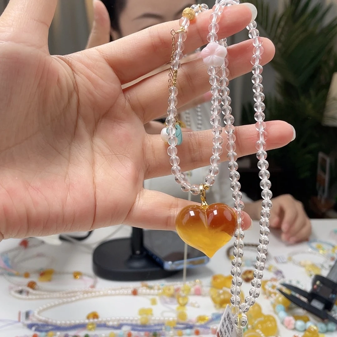 银S925镀金镶嵌琥珀裸石琥珀吊坠