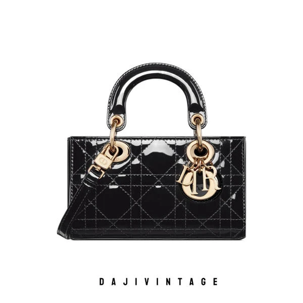 大吉中古/DIOR迪奥黑金漆皮Lady D-JOY戴妃手提斜挎包