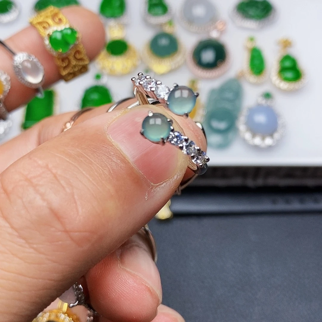 翡翠戒指银S925镶嵌戒指
