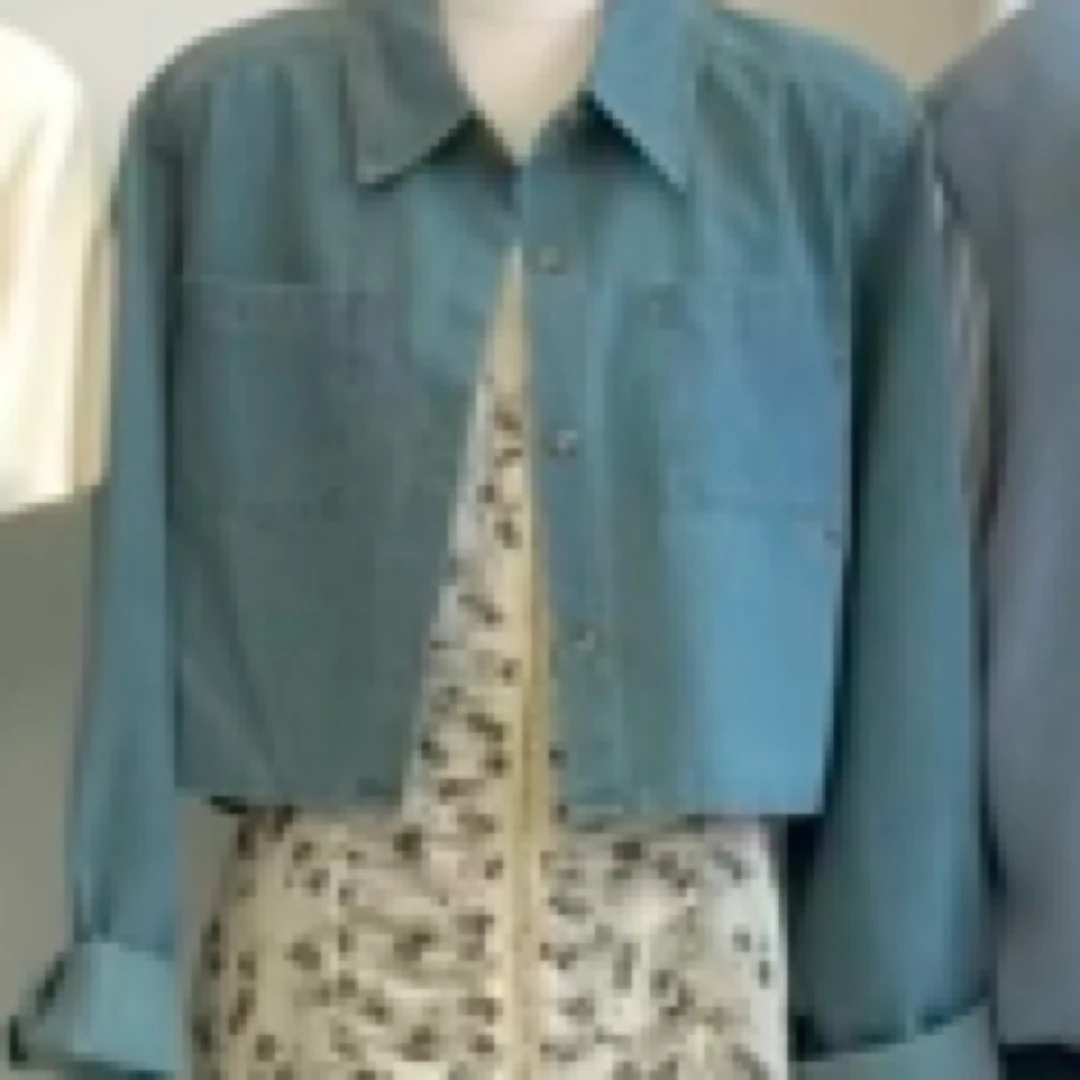 成人扎染植物花卉刺绣圆领衬衫连衣裙短款复古蓝色秋季气质