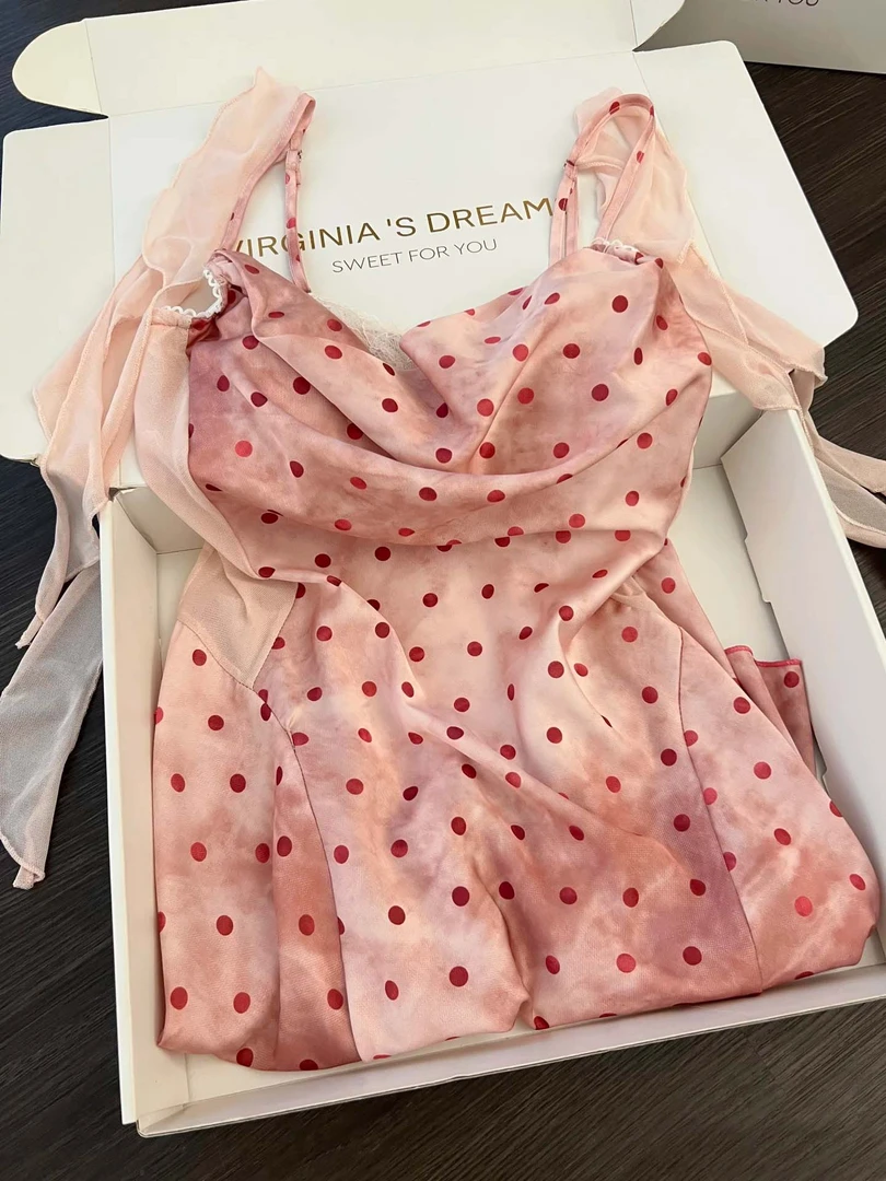 《苏苏私服》轻奢法式少女波点性感睡衣夏季新款纯欲吊带睡裙带胸垫