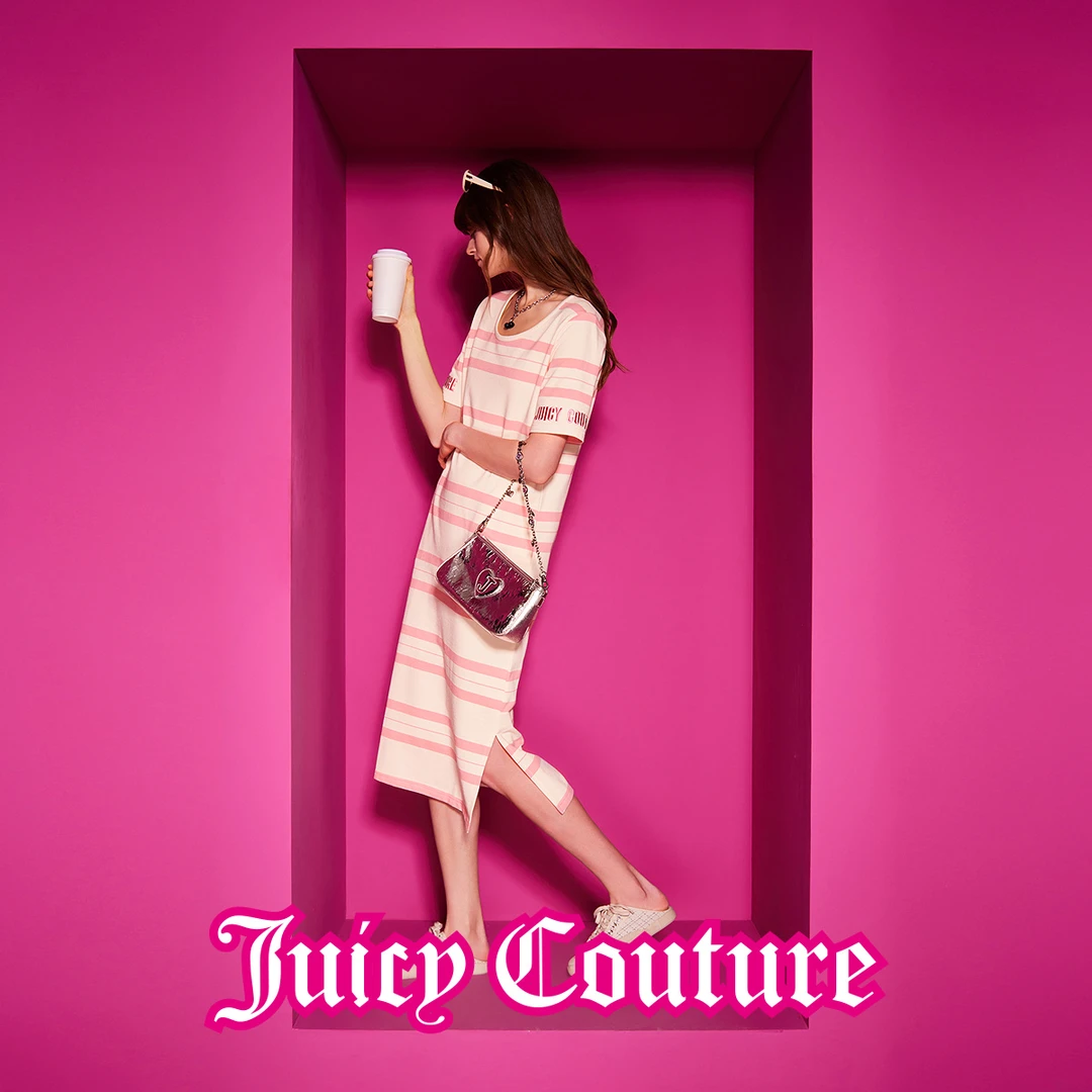 JUICYCOUTURE橘滋跳动音符Logo刺绣粗细宽条纹连衣裙