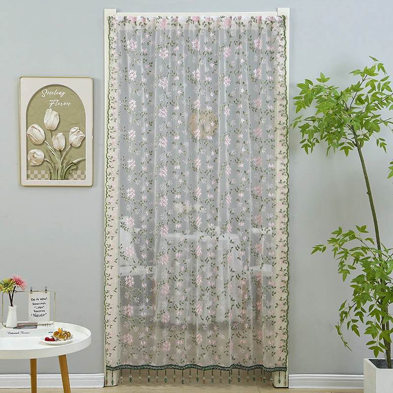 重工吊珠纱帘免打孔门帘金丝线刺绣拱形设计氛围感软装玄关隔断帘