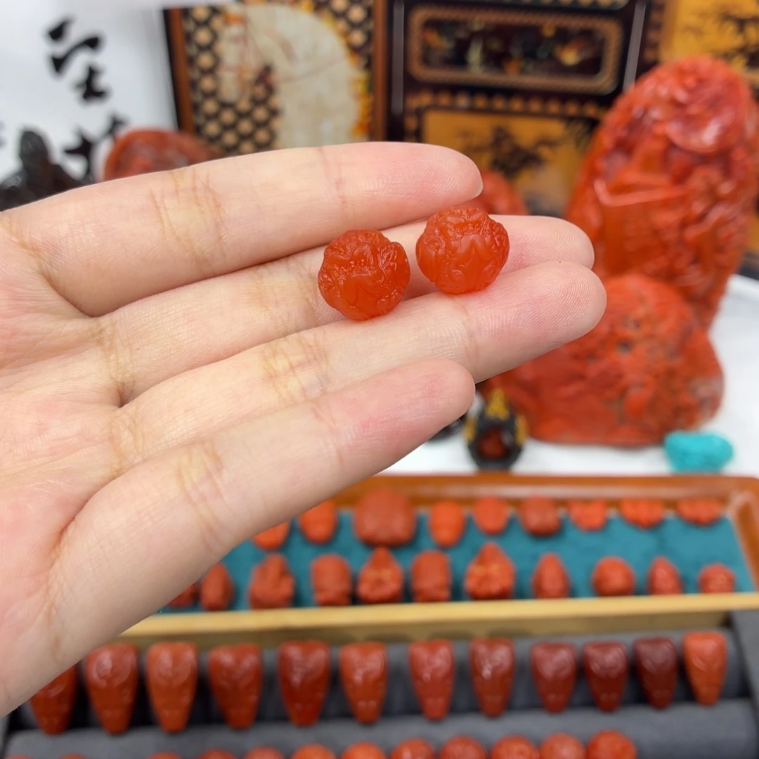 南红玛瑙未镶嵌配饰南红兽面对珠
