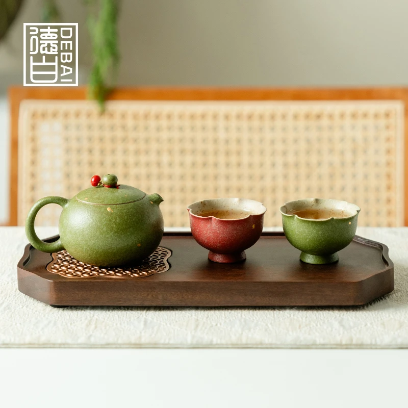 德白功夫茶具套装青橘洒金一壶二杯干泡盘陶瓷家用中式西施壶茶杯