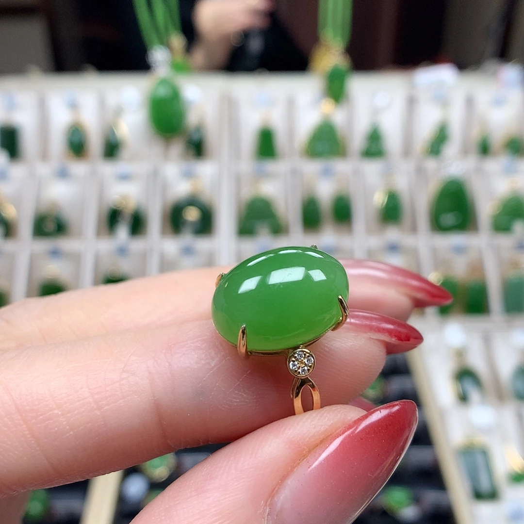 和田玉（碧玉）18K金镶嵌戒指1014