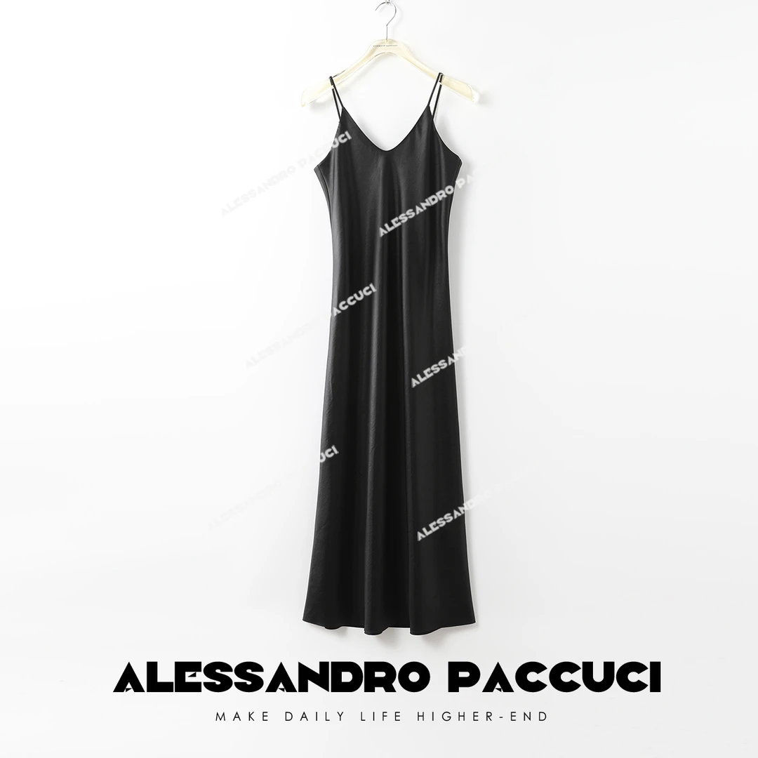 AP洛哥24100X【黑标系列】光泽感三醋酸面料修身时尚吊带裙
