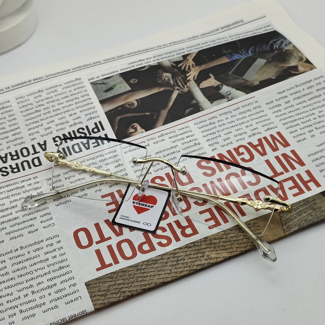 【5047】无框金色平光镜男女同款不挑脸型复古防蓝光镜可配度数