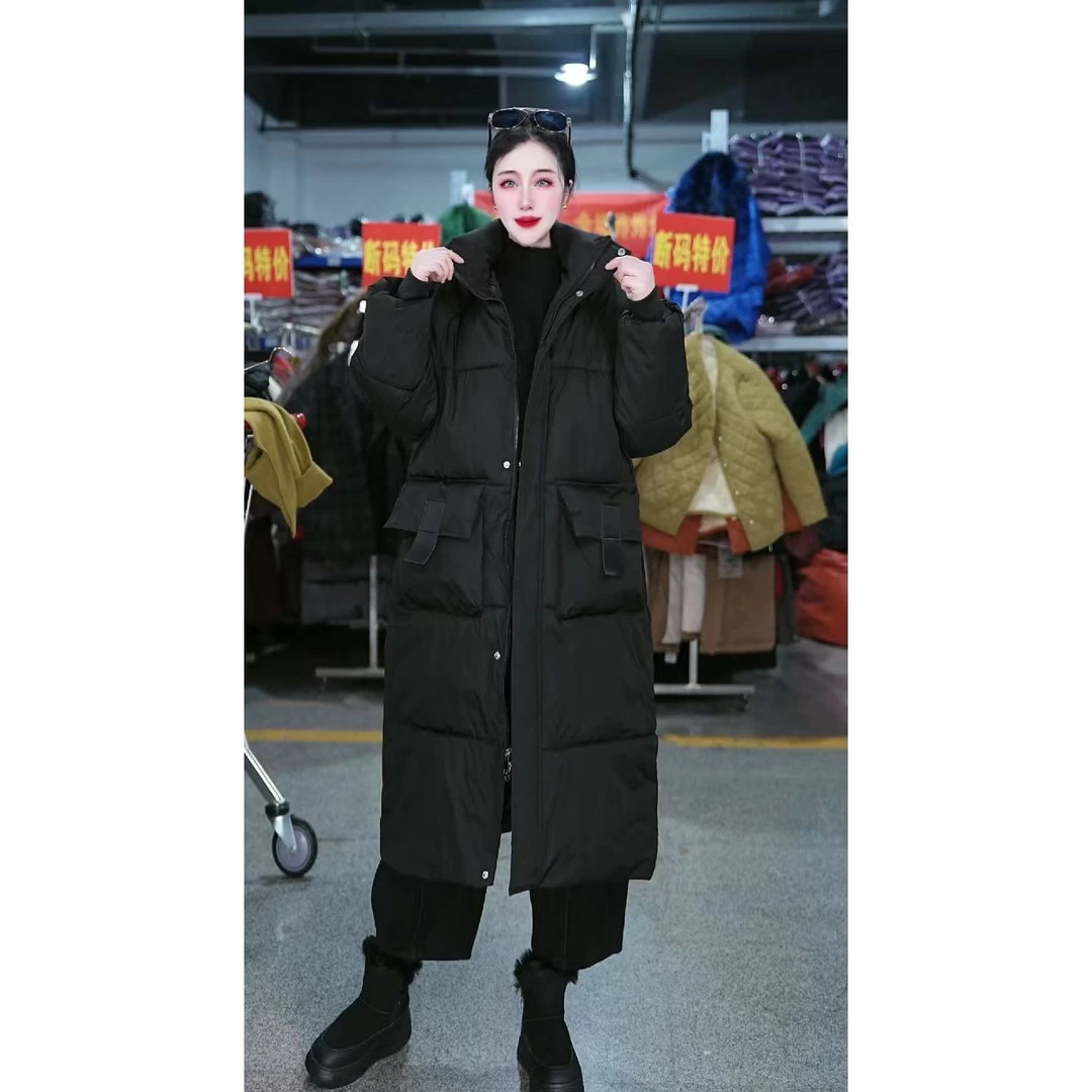 秋冬潮流美拉德中长款过膝面包服加厚宽松外套冬季时尚棉服9807
