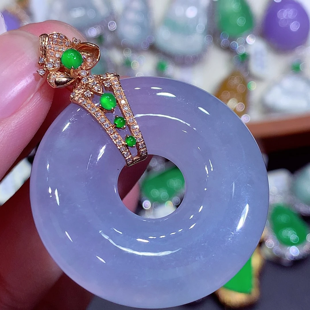 翡翠18K金镶嵌吊坠(不含链)