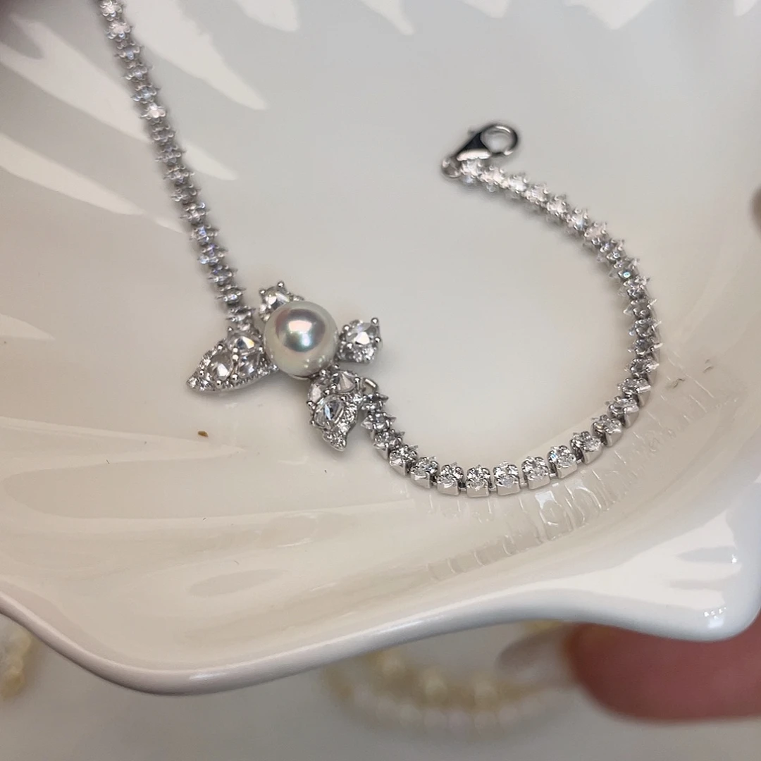 手绳银S925镶嵌海水珍珠