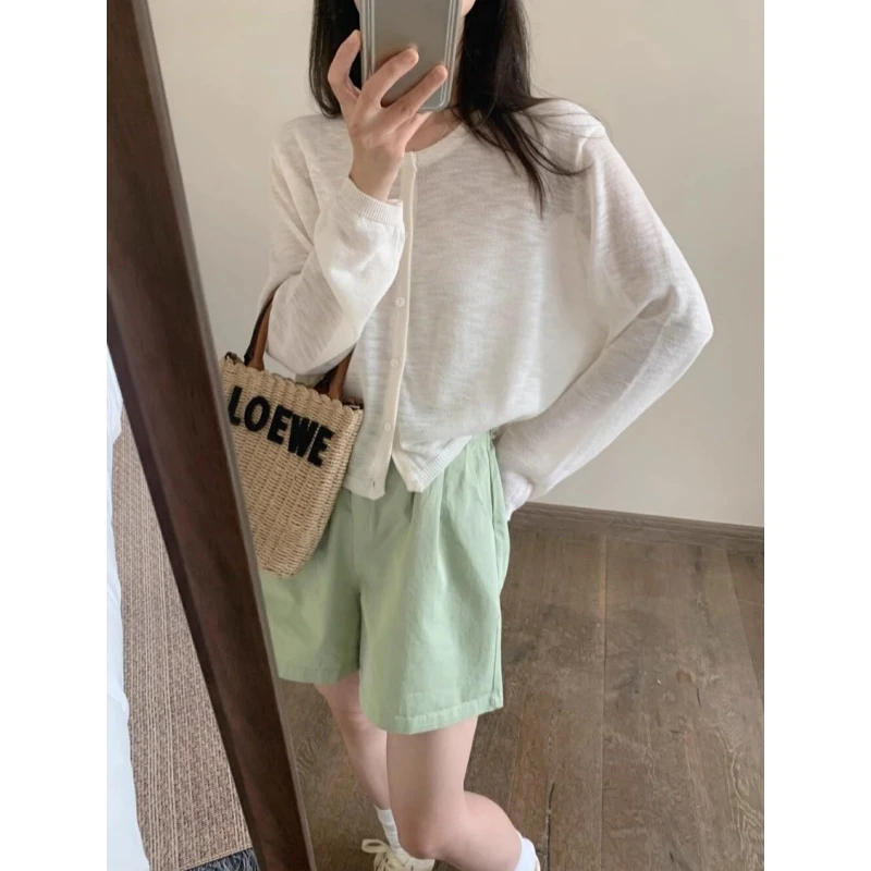 亚麻冰丝外搭开衫配吊带薄款防晒空调衫女夏季长袖针织衫休闲外套