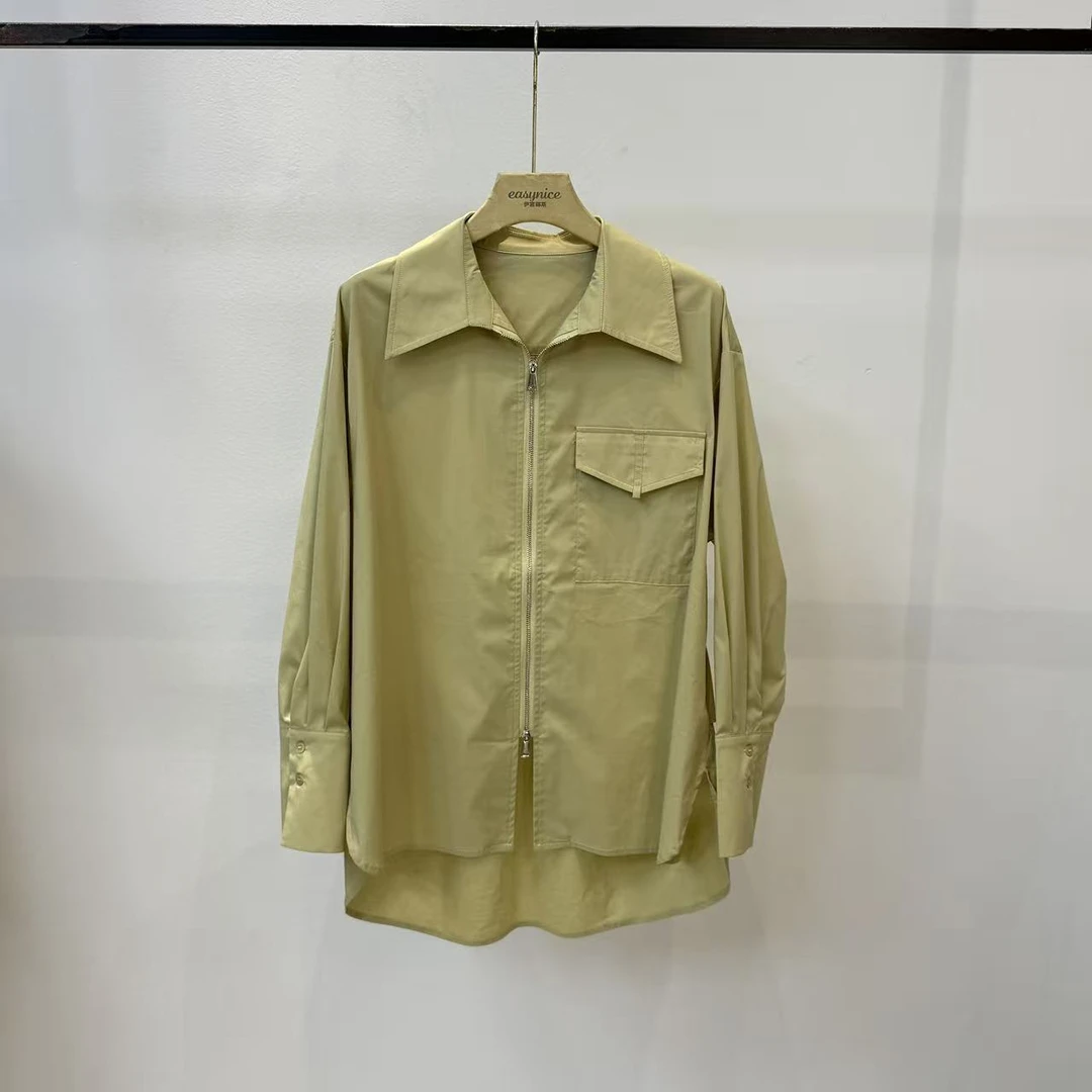 【麦丝】休闲时尚百搭宽松显瘦不对称设计拉链款衬衫 CH-09157