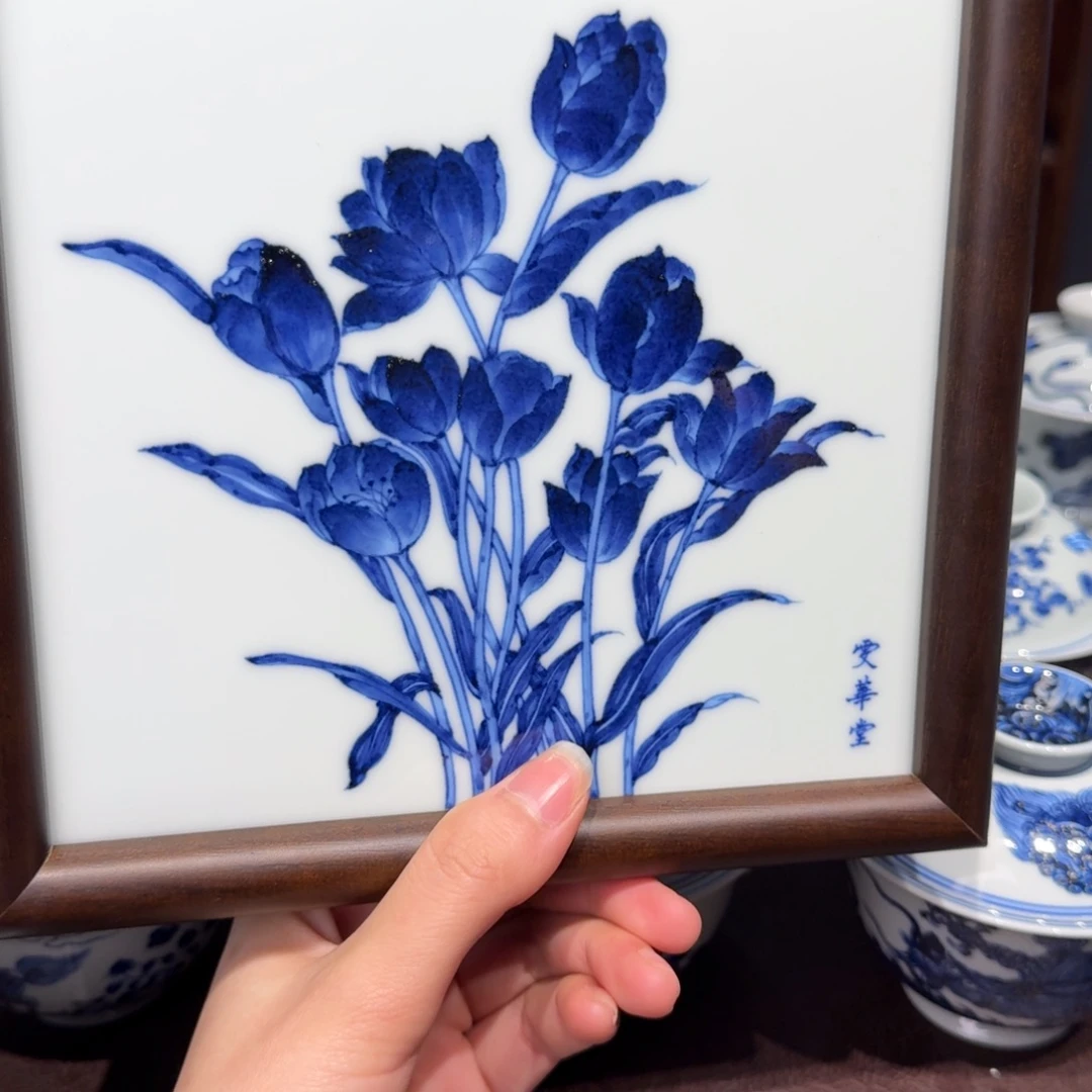 青花雯华堂手绘瓷板