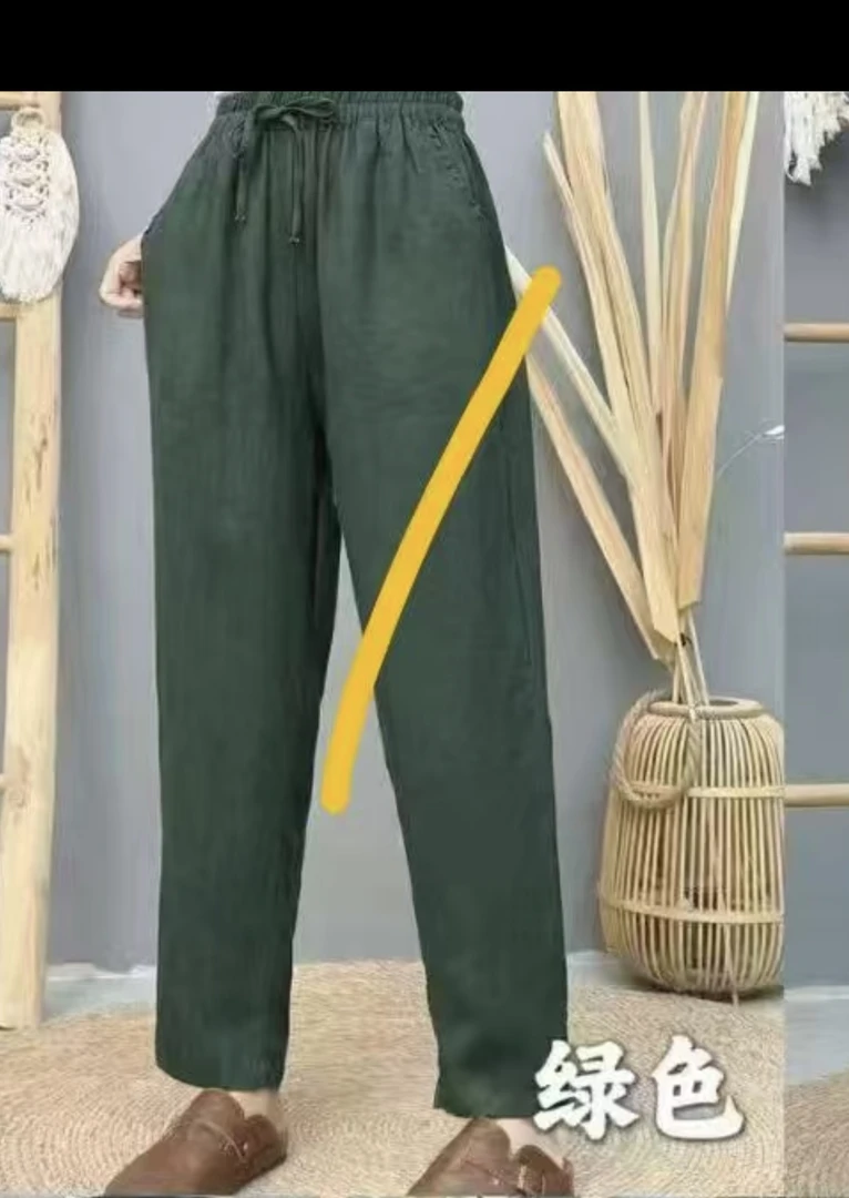 文艺复古亚麻松紧腰系带休闲哈伦裤女款口袋设计