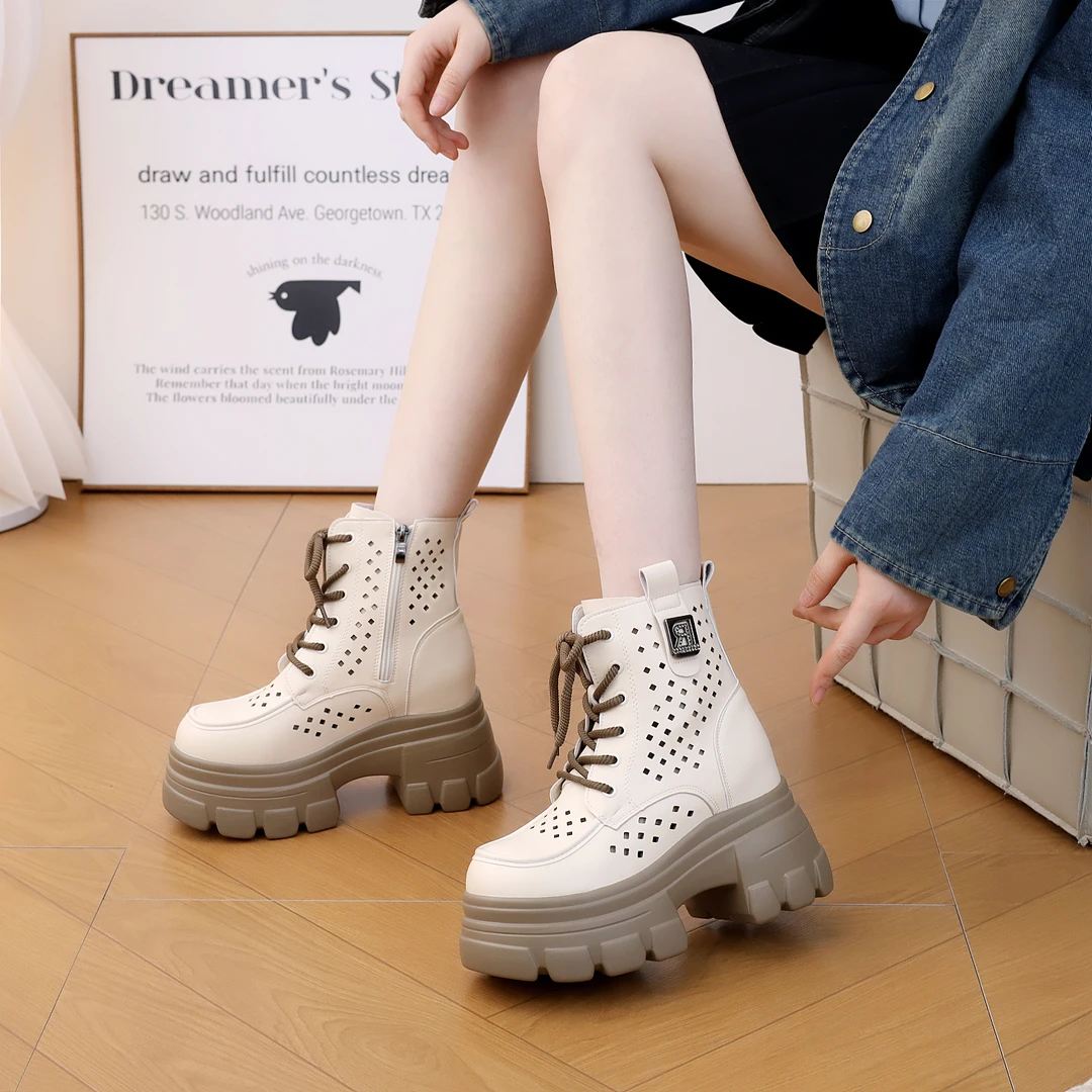 厚底增高10cm马丁靴女2025新款春夏季薄款镂空透气百搭小个子凉靴