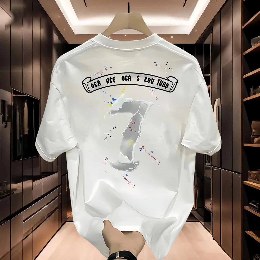 男款男士痞帅潮流休闲印花短袖T恤夏季百搭上衣圆领纯棉半袖