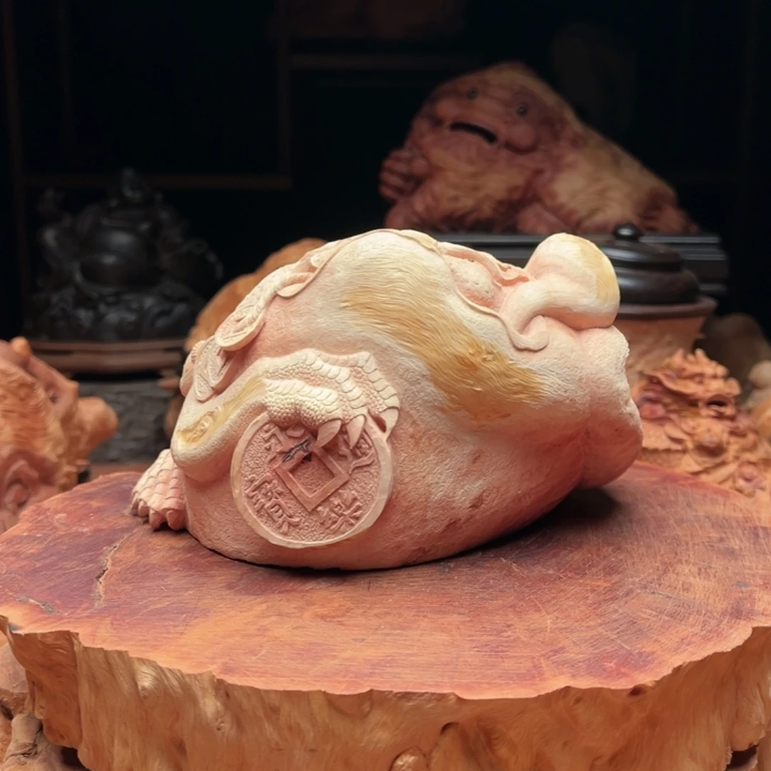 巴***莫荔枝木荔枝木手工雕刻金蟾香炉摆件1288