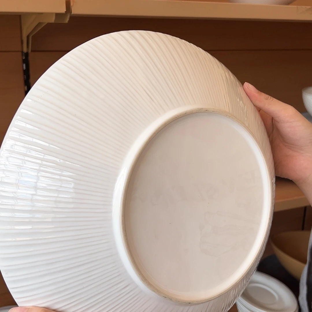 新骨瓷097微瑕暖白莲花束纹13寸汤盆