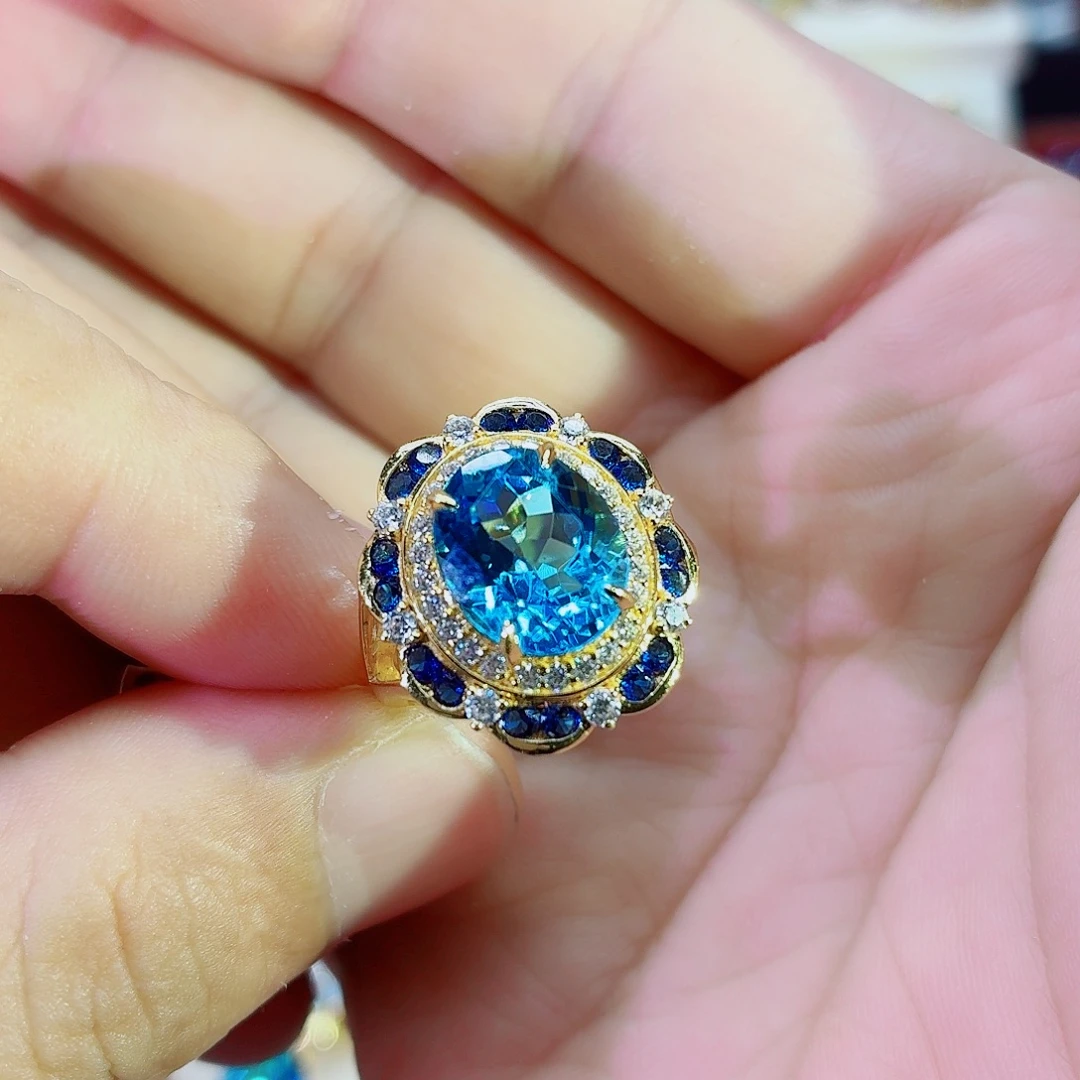 戒指托帕石银S925镶嵌