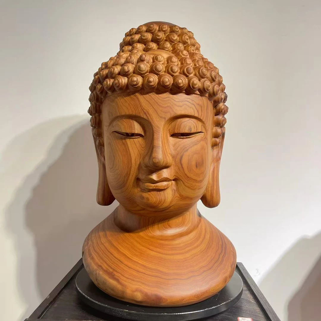 《释迦牟尼》佛头 香樟木手工雕刻精品摆件 尺寸37-34-62