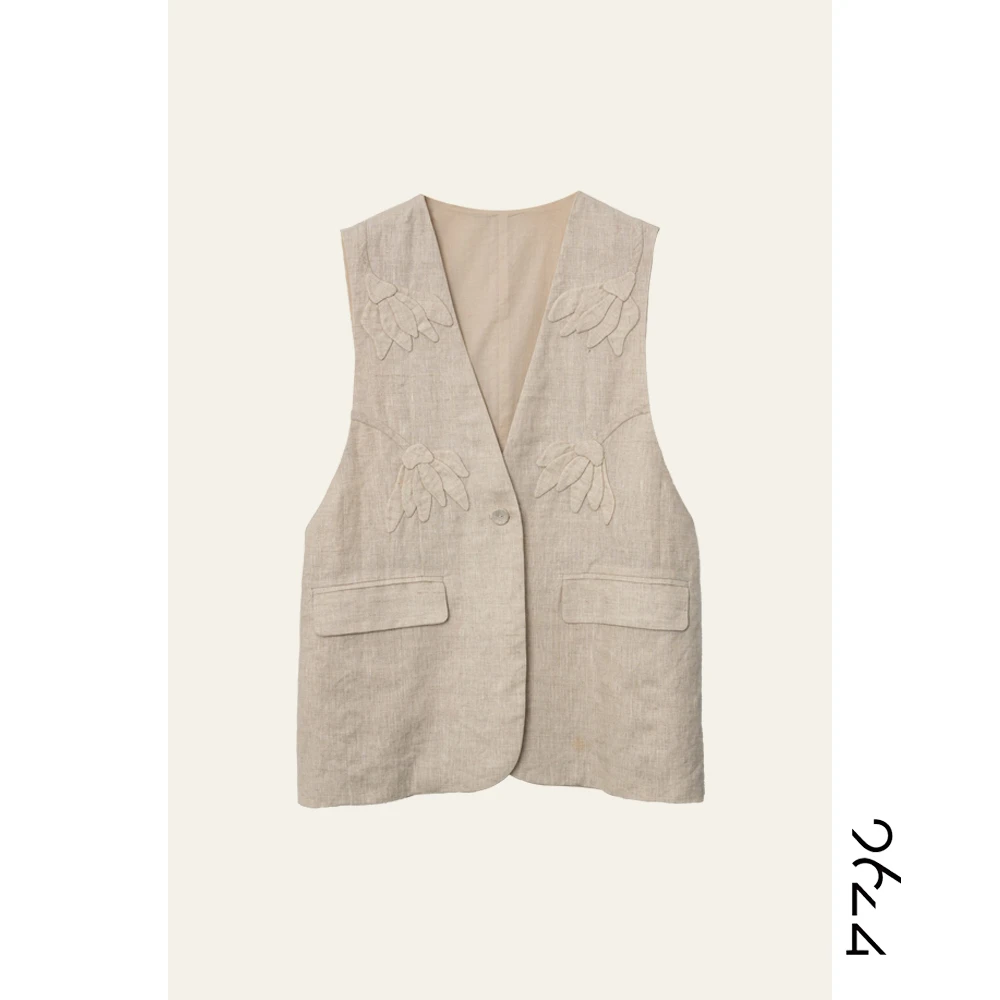 【佛手花】纯手工立体花搞定系列100亚麻无领极简女装马甲91195