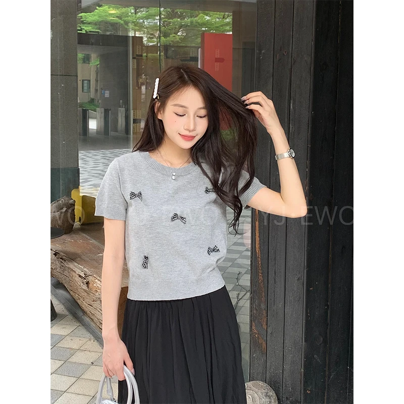 【现货】夏季新款显瘦针织时尚百搭宽松圆领简约上衣-YJ0409