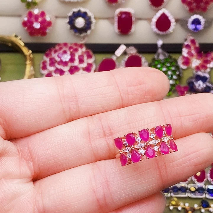 戒指银S925镶嵌红宝石