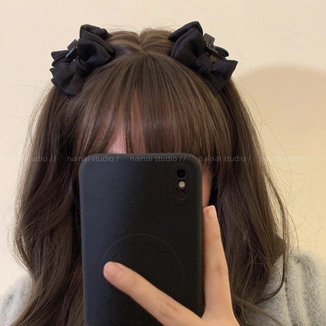 公主头小抓夹2只装黑色蝴蝶结复古法式侧边夹刘海夹发饰头饰女