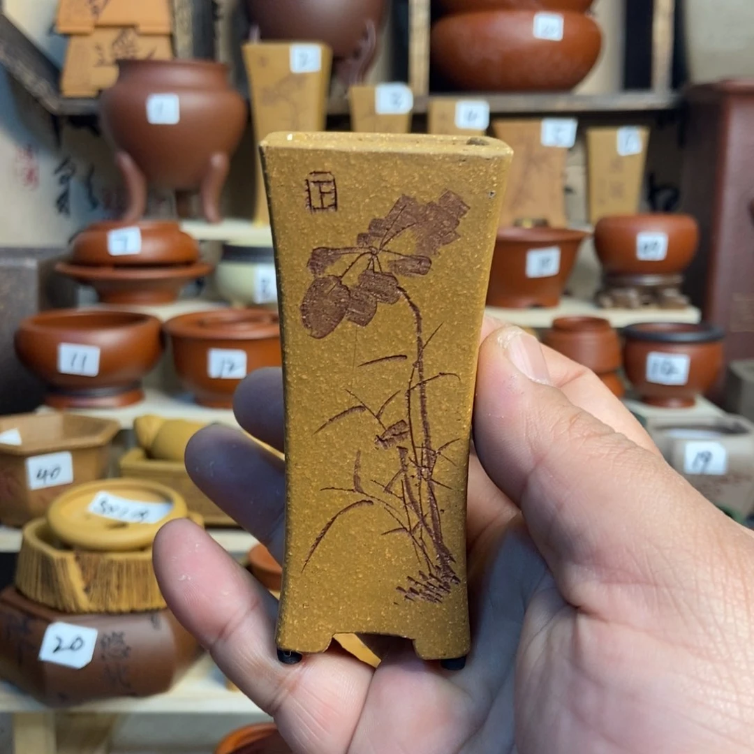 紫砂花盆苏兵，内口经尺寸3.5×8