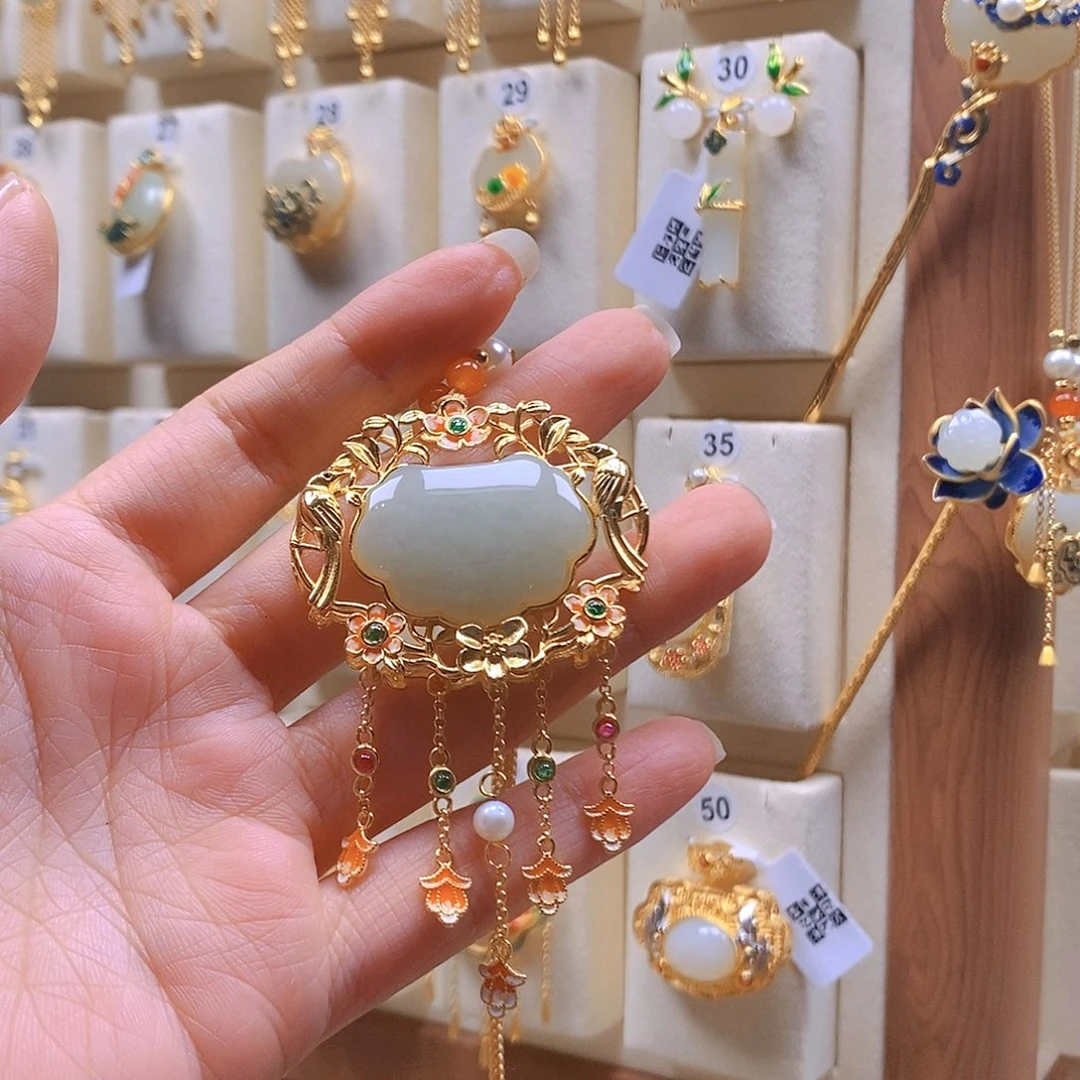 和田玉银S925镶嵌颈饰