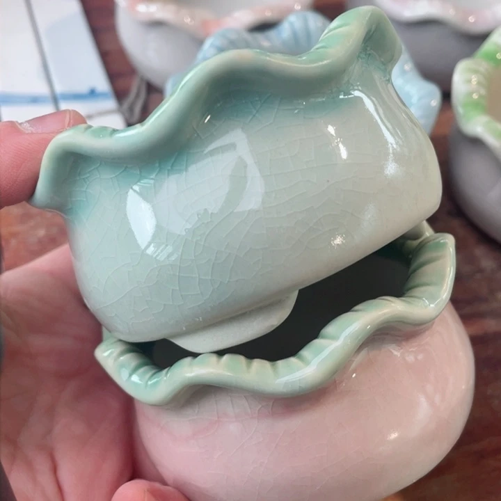 陶瓷8*5 半手工花盆默认微瑕
