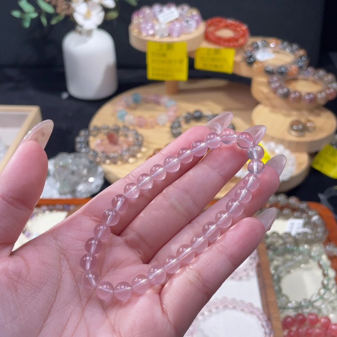 水晶手串未镶嵌汤***桑莫粉6+