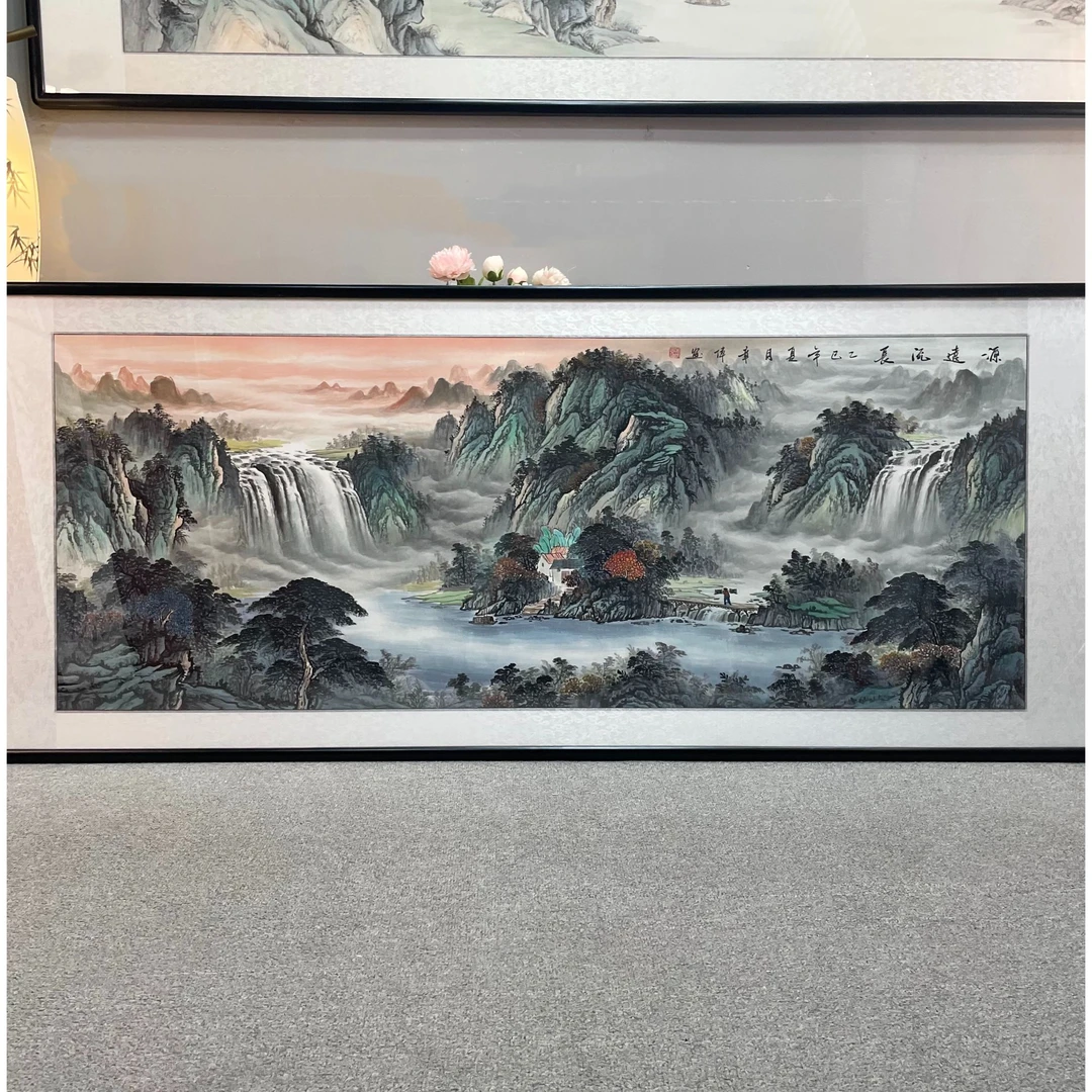 纯手绘-源远流长【278*118】国画山水画客厅办公室挂画字画直播间