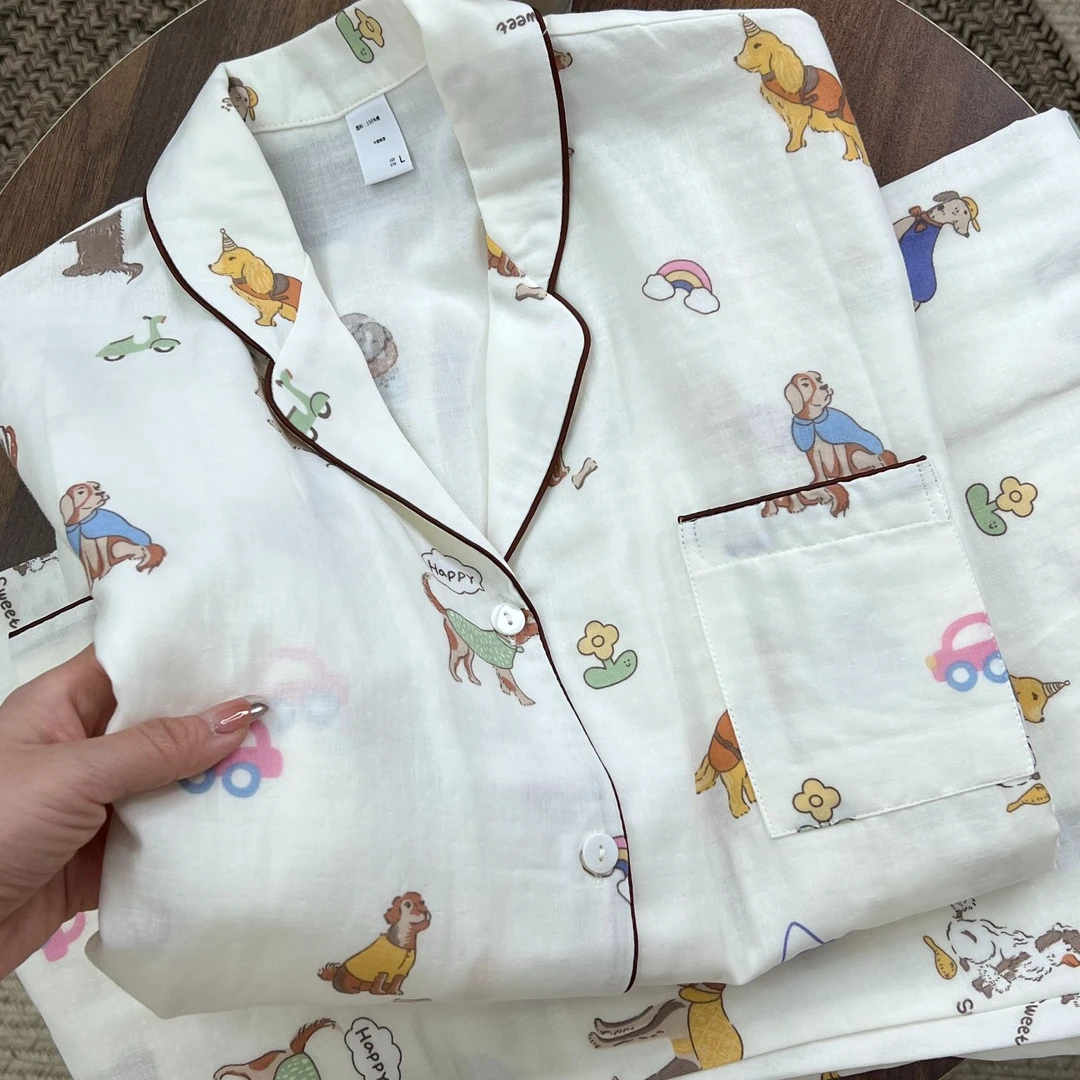 春夏季新款A类双层纱狗狗乐园睡衣女休闲舒适女士家居服套装