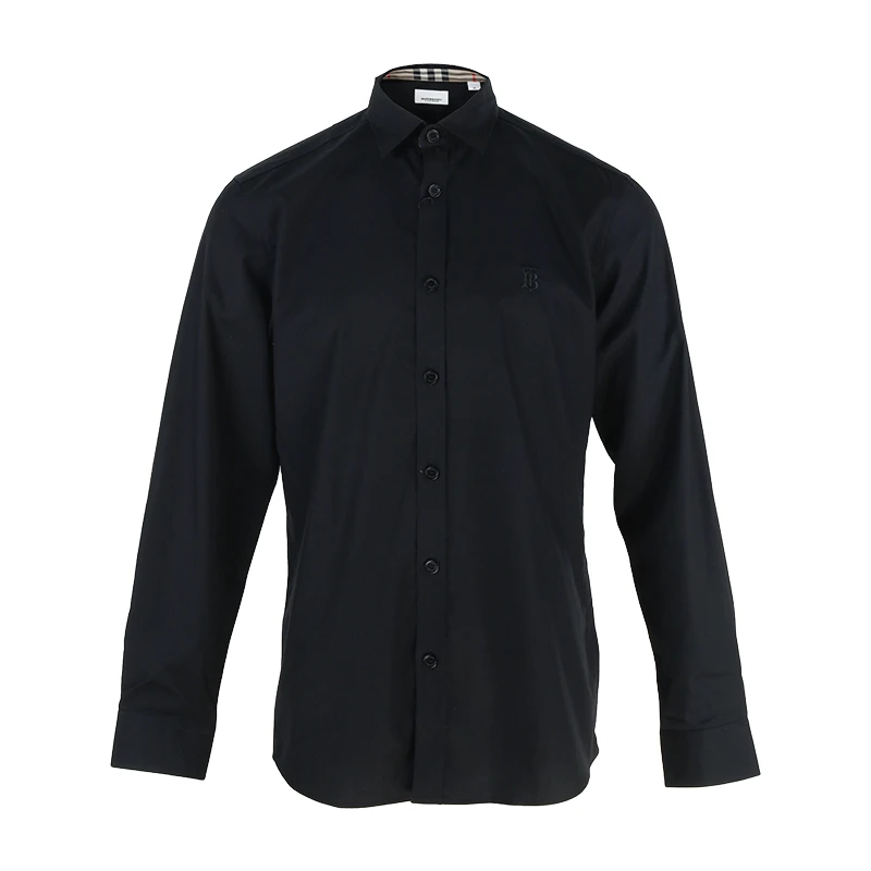 BURBERRY/博柏利经典刺绣品牌标誌男士黑色衬衫