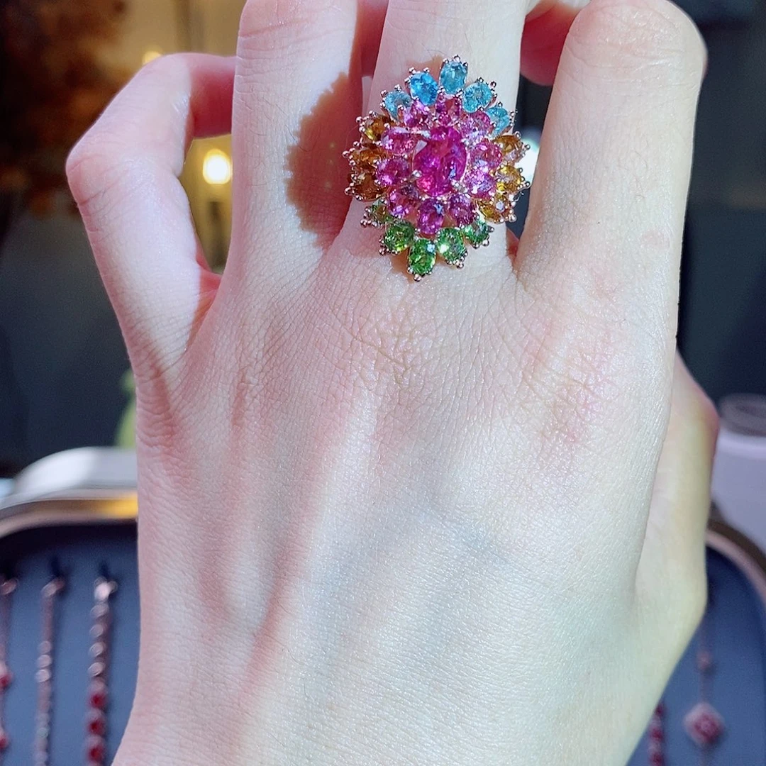 戒指碧玺银S925镶嵌