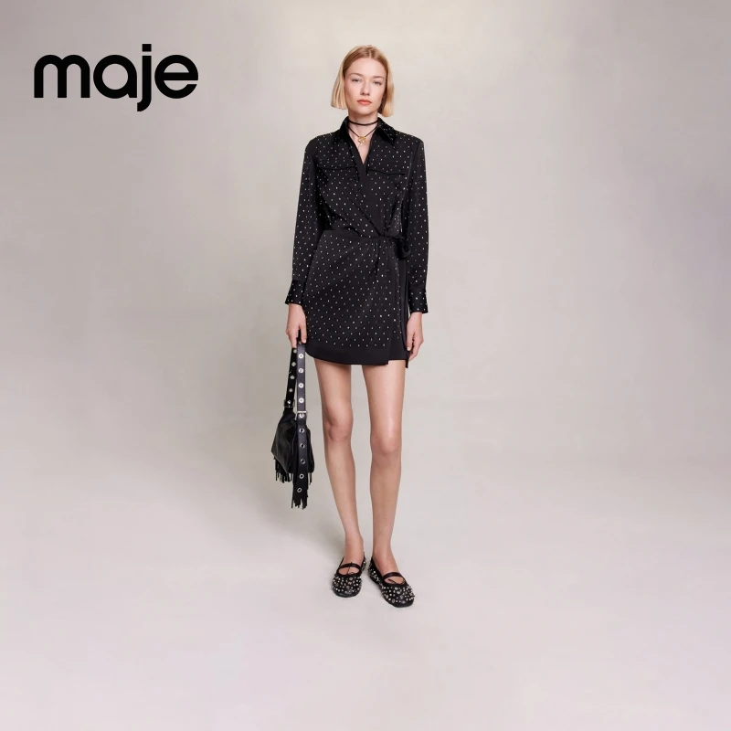 暖系穿搭|Maje早秋女装高级感黑色衬衫连衣裙MFPRO03224