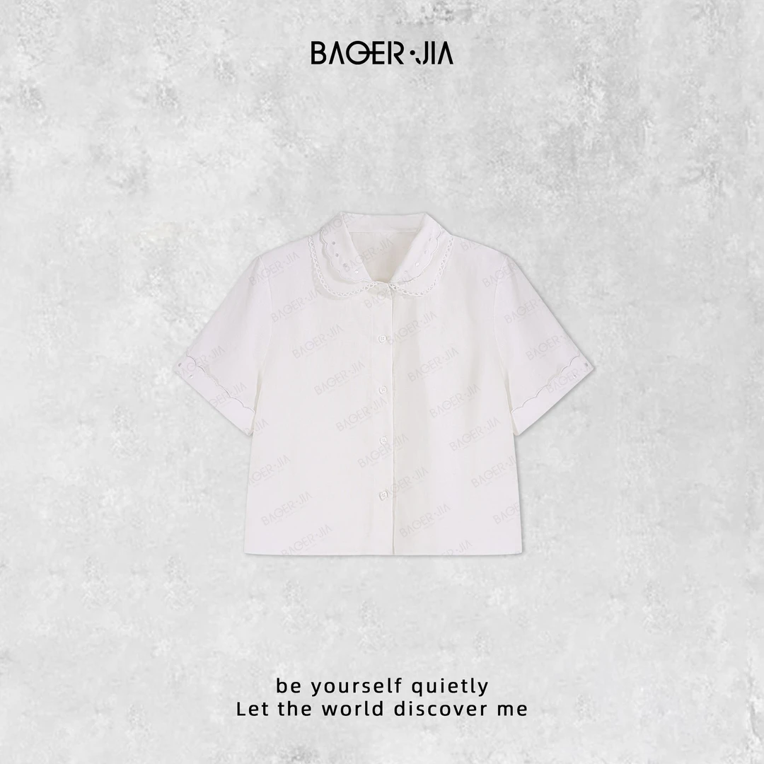 0-宝儿家含幂BL81425101早春新款穿搭法式蕾丝边层次感翻袖上衣