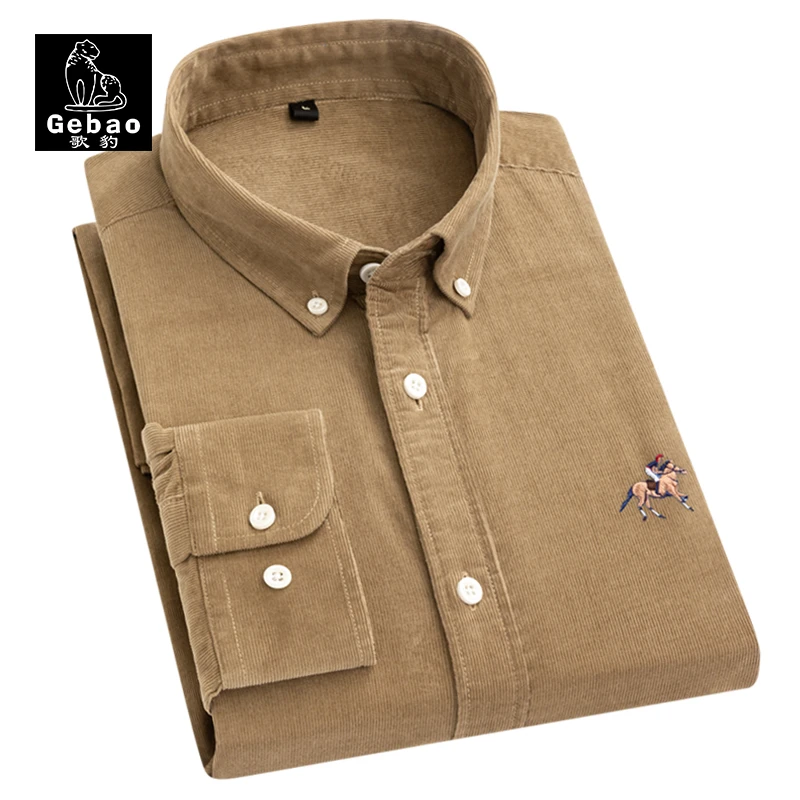 100%棉灯芯绒衬衫男长袖春秋新款修身休闲复古条绒男士衬衣全棉寸