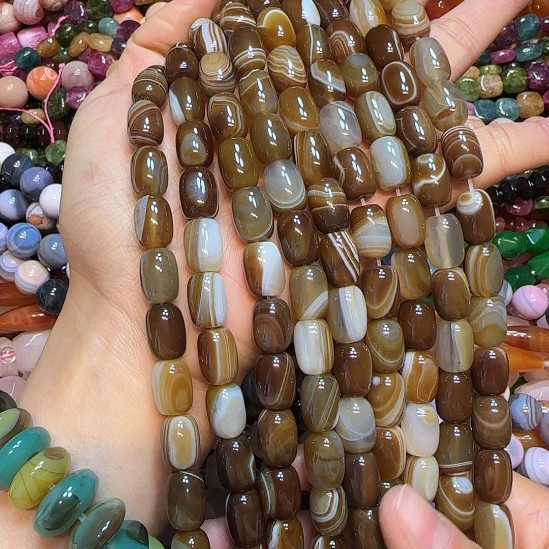 玛瑙/玉髓未镶嵌珠宝半成品10✖️14mm美拉德桶一条线条玛瑙