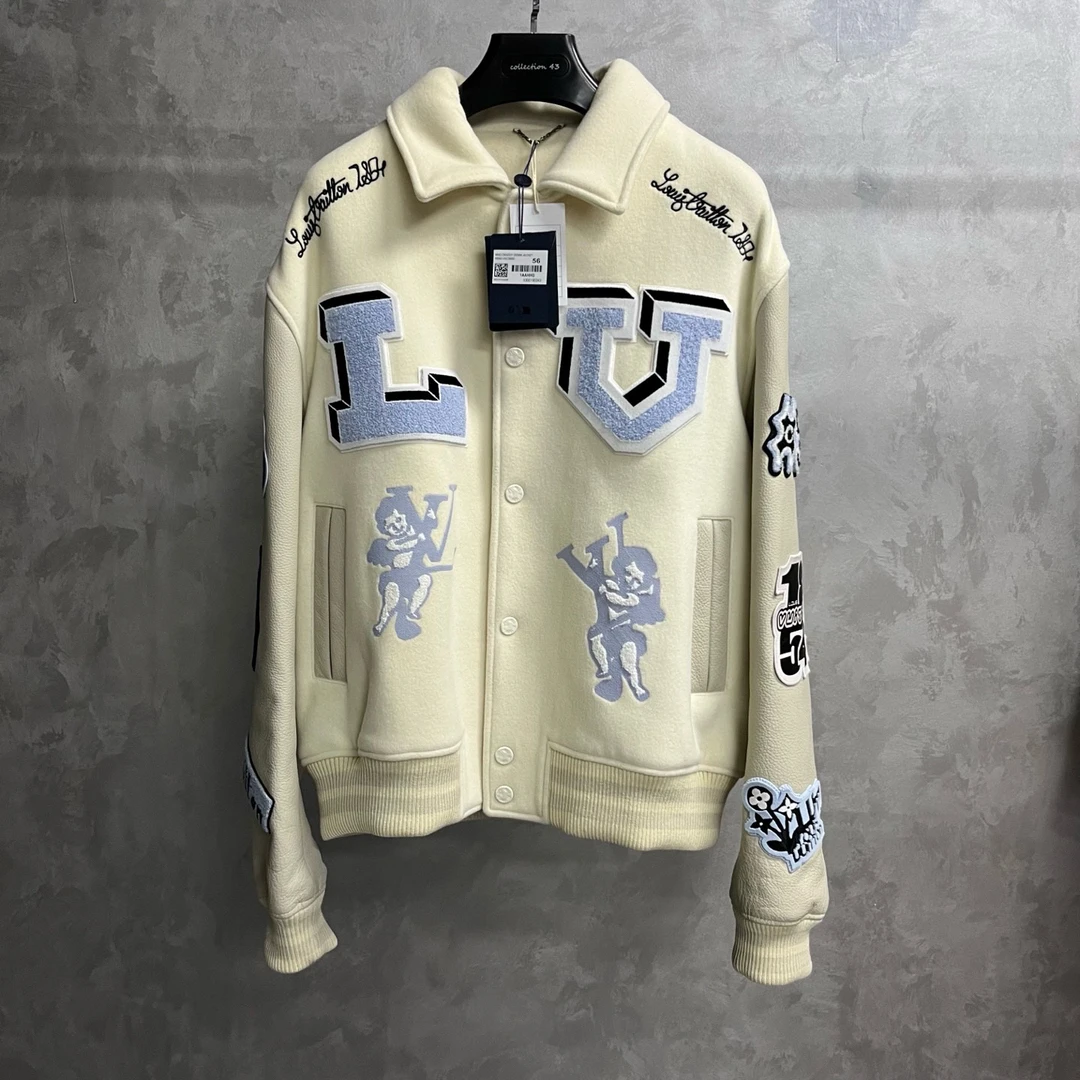未使用 LouisVuitton/路易威登 白色撞色拼接字母棒球服/48/46
